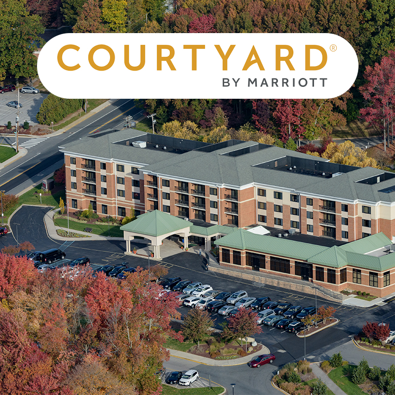 Courtyard by Marriott at University of Delaware Aerial view of Courtyard by Marriott at UD in Newark, Delaware with Courtyard by Marriott logo