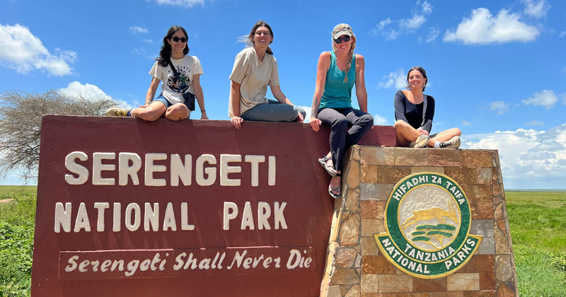  UD students in the program posed at the entrance to Serengeti National Park, an internationally known wildlife area in northern Tanzania. 