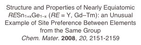 Structure and Properties of Nearly Equiatomic RESn1+xGe1–x (RE = Y, Gd–Tm): an Unusual Example of Site Preference Between Elements from the Same Group
Chem. Mater. 2008, 20, 2151-2159