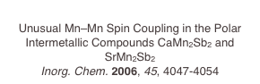 
Unusual Mn–Mn Spin Coupling in the Polar Intermetallic Compounds CaMn2Sb2 and SrMn2Sb2
Inorg. Chem. 2006, 45, 4047-4054