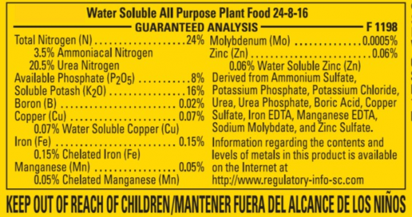 Figure 2. Fertilizer label for an All-Purpose ornamental fertilizer.