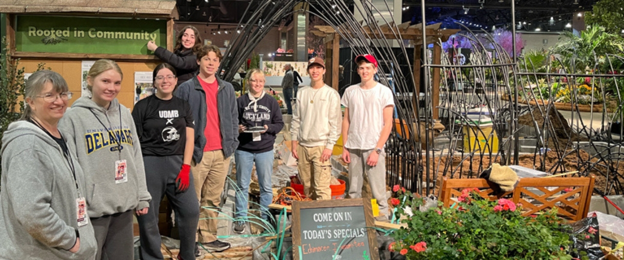 Students with their display at the Philly Flower Show.