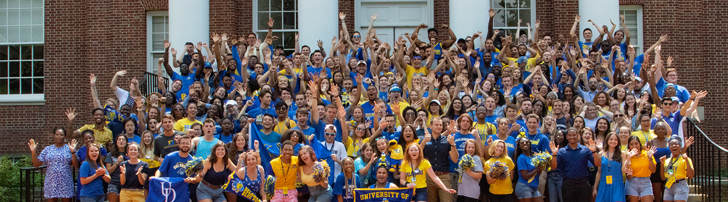 Cheering photo of the 2019-2020 staff on Memorial Hall steps