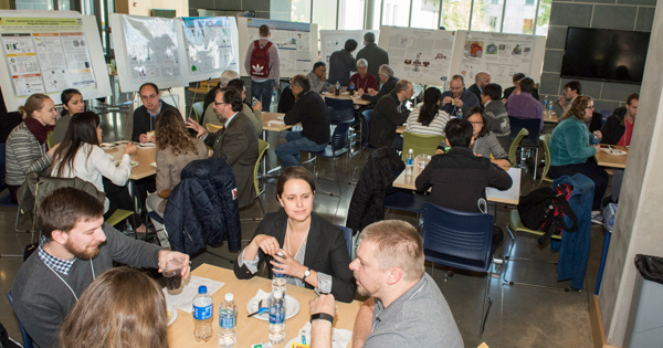 The crowd of scientists at Neutron Day enjoys lunch and a poster session. 