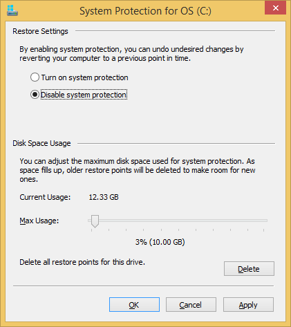 system restore dialog box