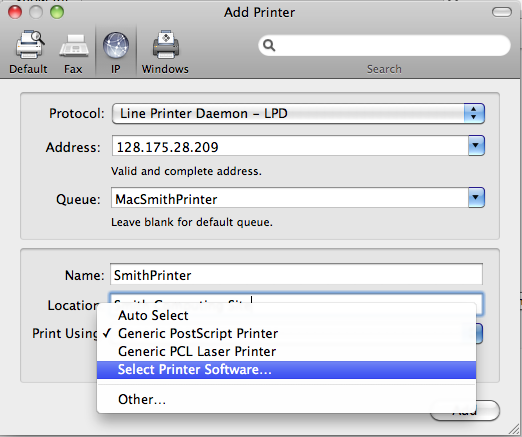 select printer software
