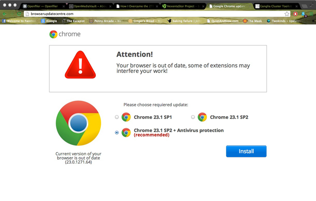 Screenshot of Chrome update scam