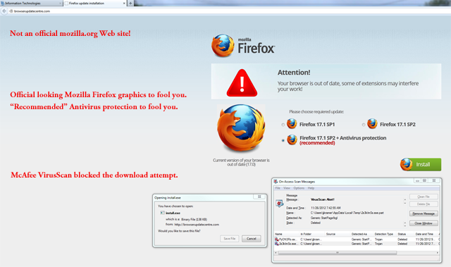Screenshot of Firefox update scam