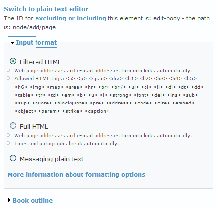 Page input format menu screen capture