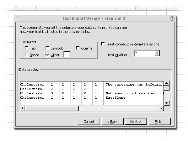Excel Text Import Wizard - Step 2 of 3