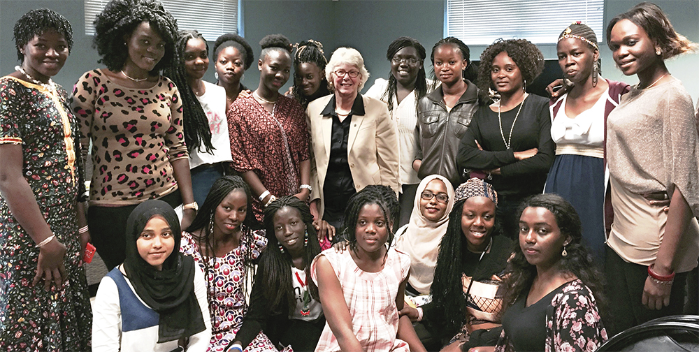 UD Acting President Nancy Targett met with these young women from Sub Saharan Africa.