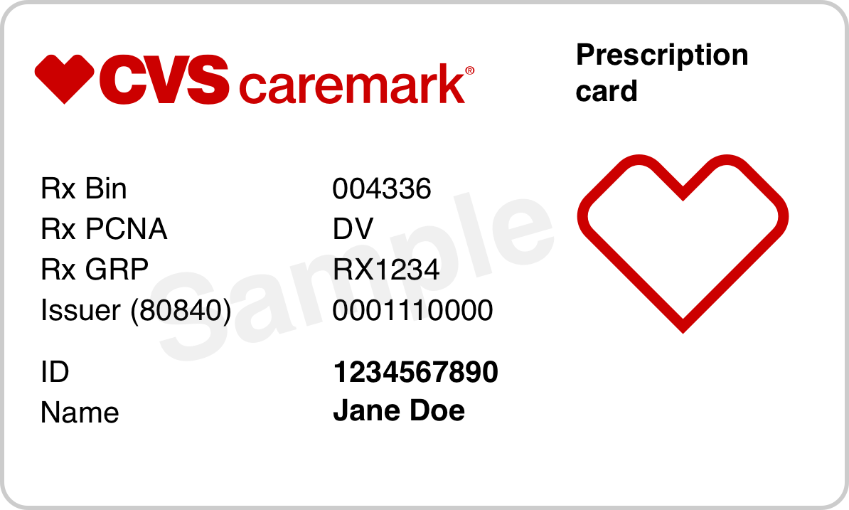 Sample separate Caremark prescription card