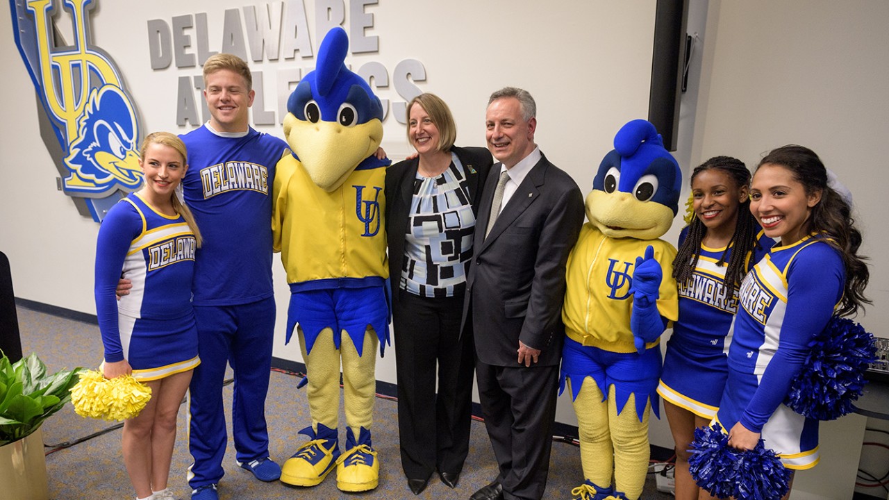 Press conference to announce Christine Rawak as the new director of Intercollegiate Athletics and Recreation Services for the University of Delaware. Rawalk is the 6th AD for UD and was previously the Executive Senior Associate AD / Chief External Relations and Design Officer for the University of Michigan. - (Evan Krape / University of Delaware)