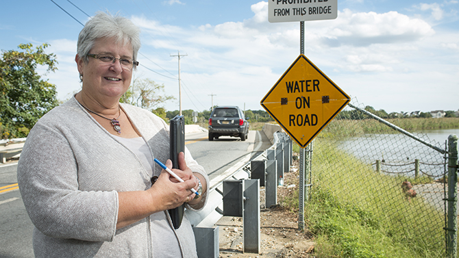 Sue McNeil, Civil & Environmental Engineering, works on road integrity as it relates to sea level rise.
