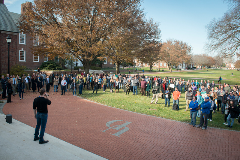 Rally held in conjunction with a nationwide effort to bring attention to the impact of the proposed federal tax reform bill on graduate students and graduate education at Memorial Hall University of Delaware