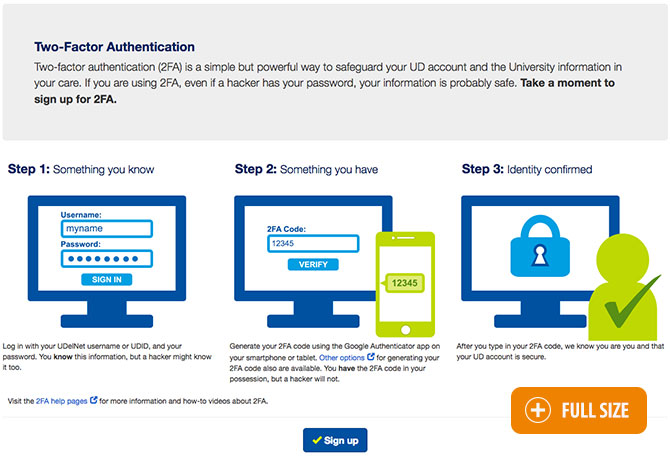 Steps for signing up for 2FA authentication