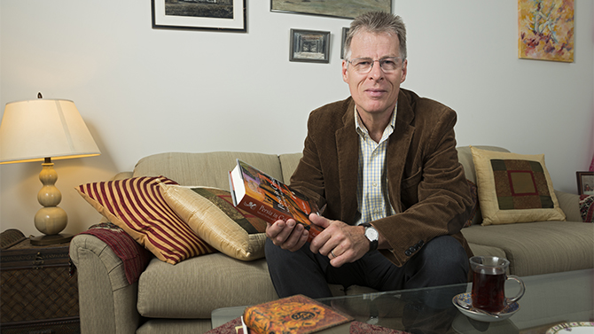 ResearchMagazine_MattheeRudi Rudi Matthee, Munroe Chaired Professor of History, at his home in Newark, DE. Photographed for a Research Magazine article on his new book about the decline and fall of Safavid Iran.