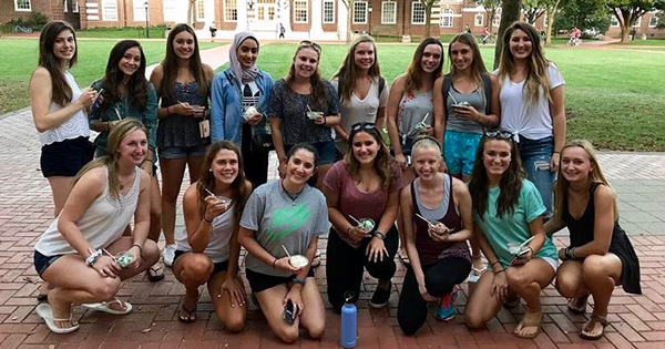 Women in Business student organization at an ice cream social Women in Business group growing
