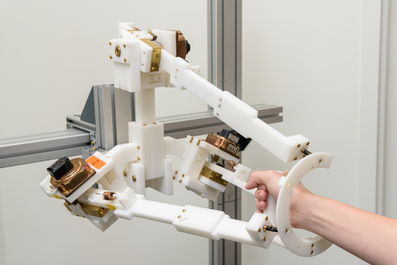  Study participants will operate this wrist-controlled robotic device in the MRI. 
