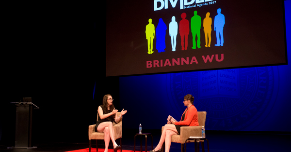 Brianna Wu (left) at the first installment of the National Agenda on Sept. 6, 2017