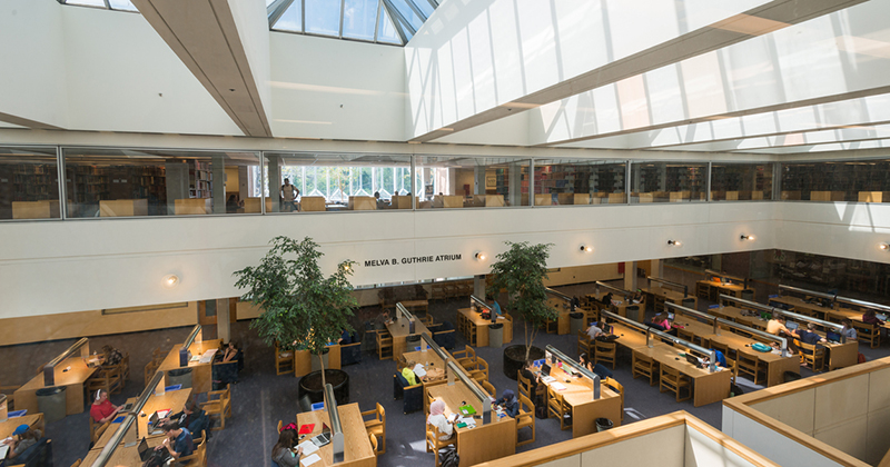 Students in various parts of Morris Library making use of the available amenities.