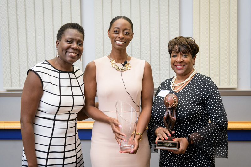 Carol Henderson (left), vice provost for diversity and Jennifer Daniels (center), associate director in the Office of Equity and Inclusion join Joyce Henderson, assistant director for employer partnerships in the Career Services Center and winner of the University of Delaware’s Diversity Ambassador Award. 