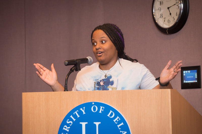 During the third annual African American Read-In, UD student Matanda Mondoa read Won’t you Celebrate with Me? by Lucille Clifton 