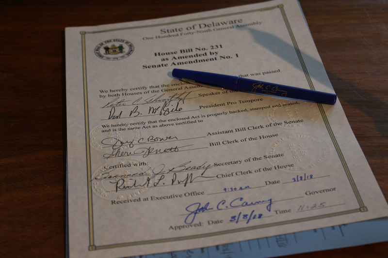 Governor Carney signed House Bill 231, the Abandoned Cultural Property Act, which allows museums to establish title to property that has been donated or left with the museum after any loan