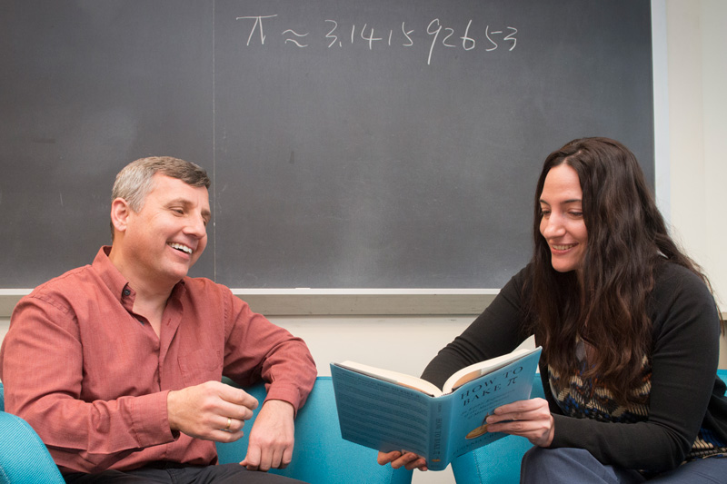 UD Math Department Chair Louis Rossi and Associate Professor Eirini Kilikian discuss pi day