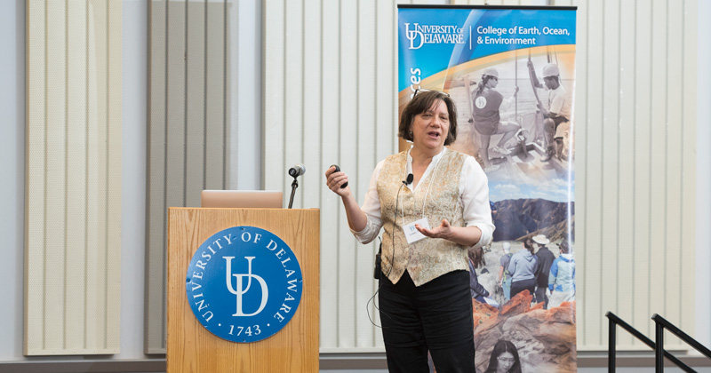 Alumna Susan Trumbore receives a warm welcome back to University of Delaware.