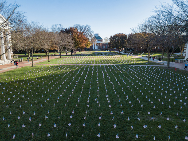 The flags serve as a reminder of the sacrifice made by those who have serviced the nation in the military.