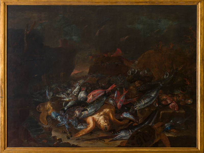 Still life paintings like Giuseppe Recco's, Still Life with Fish and Turtles, 1671, show how items from the sea influenced life in coastal cities.