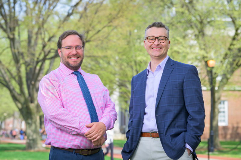 The directors of UD’s Office of Sustainability are Jeffrey Summerhays (left), director of sustainable operations, and Chris Williams, associate provost and academic director of the new office.