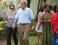 Kristie Mikus with showing George W. Bush relief work in Zambia