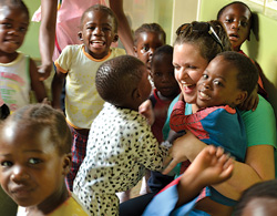Kristie Mikus with children orphaned by aids