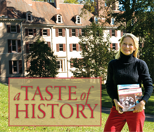 Jennifer Lindner McGlinn in front of Winterthur Museum. Headline: a Taste of History
