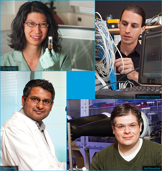Four researchers clockwise from top left: Chan, Schuetz, Lachke, Rosenthal