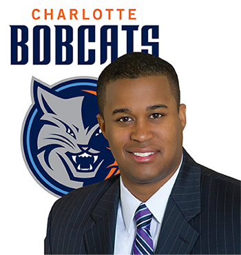 Andre Walters with Charlotte Bobcats logo in background