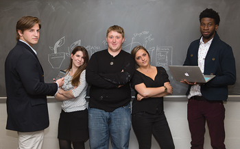 Student app designers (pictured from left): Andrew Seski, BE17; Rebecca LaPlaca, AS16; Nathan Smith, ANR15; Michelle Lifavi, AS17; and Akuma Akuma-Ukpo, EG16 (Jack Sherry, BE16, not pictured)