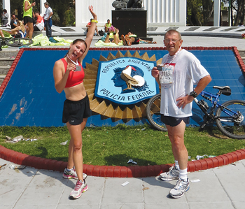 Father-and-daughter running duo Holly and Alex Dobrowolski, seen here in Buenos Aires in 2013, have completed marathons together on six of seven continents, and aim to do all seven by 2017.