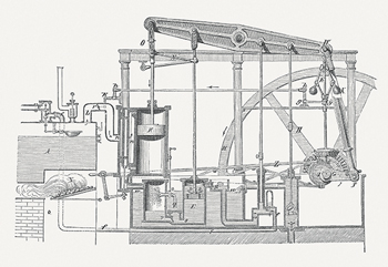 old engraving of a steam engine