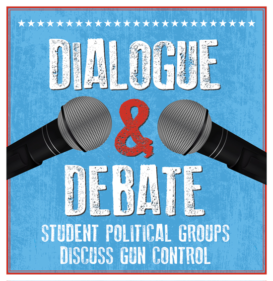 Illustration of a microphones and headline Dialogue and debate