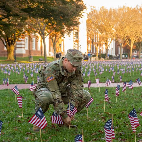 2019 Flag planting for Veterans Day, November 5th, 2019. Connor Shields, Junior volunteers his time for the event.