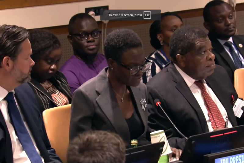 UN Summit of the Future A group of adults sitting in chairs behind microphones while listening to remarks