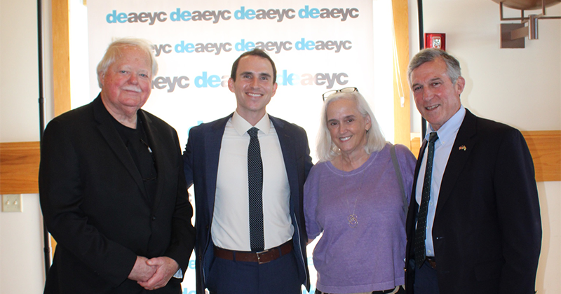 Ed Freel poses for a photo with (from left to right)  Tracey Quillen and Mayor John Carney