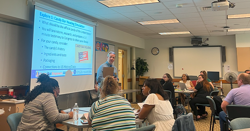 Photo of Scott Abbott leading a session at the 2025 Civics that Empowers All Students Program 
