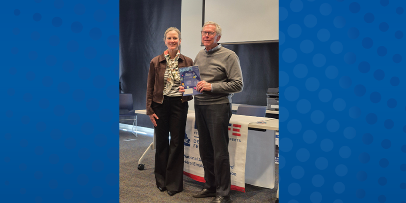 Photo of Julia O'Hanlon and Mark Oliver Chapter President at National Active and Retired Federal Employees Association’s (NARFE) Wilmington, Delaware, Chapter 1922 March 2026 meeting