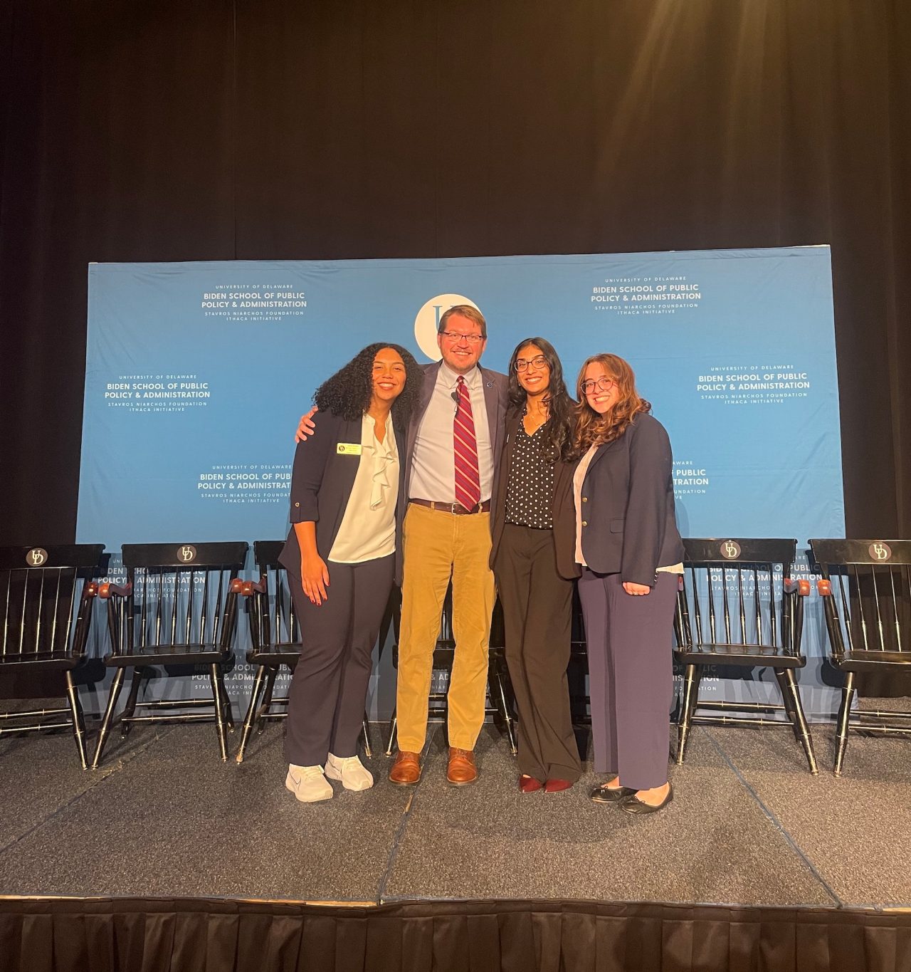 Suhani Mehta with Tim Shaffer and SNF Ithaca Student Leaders Sophie Douglas and Charlotte McQuillan