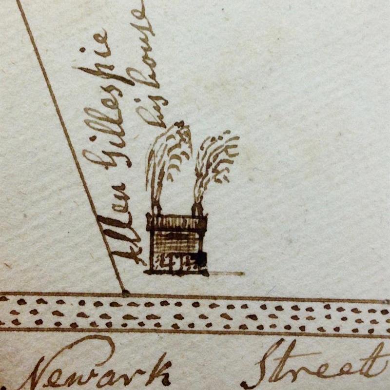 Photo of an original blueprint sketch of Newark St.
