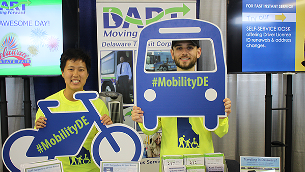 Jaime Renman and Brian Polito conduct public engagement outreach for the Mobility in Motion project, in partnership with the Delaware Transit Corporation.